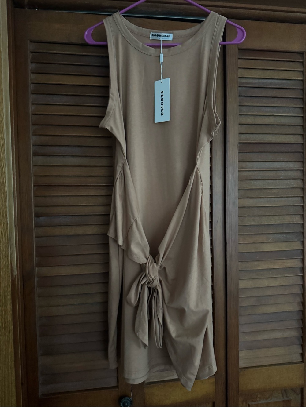 Wish Tan Asymmetrical Knot-Front Sleeveless Dress